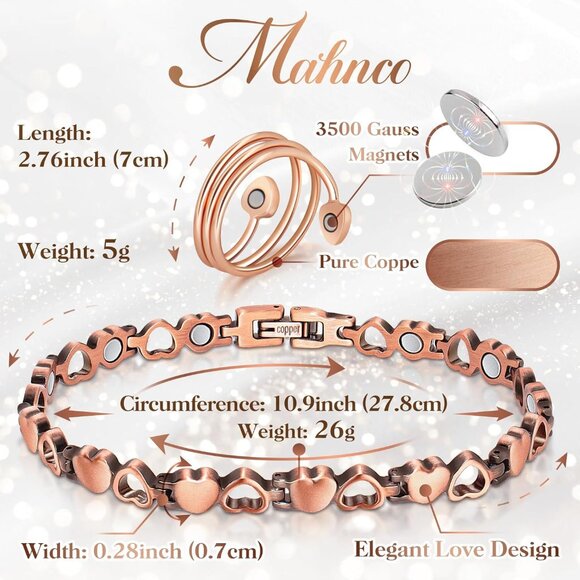 Pure Copper Women’s Anklet with Adjustable Sizing - Elegant Magnetic Charm - Picture 3 of 7